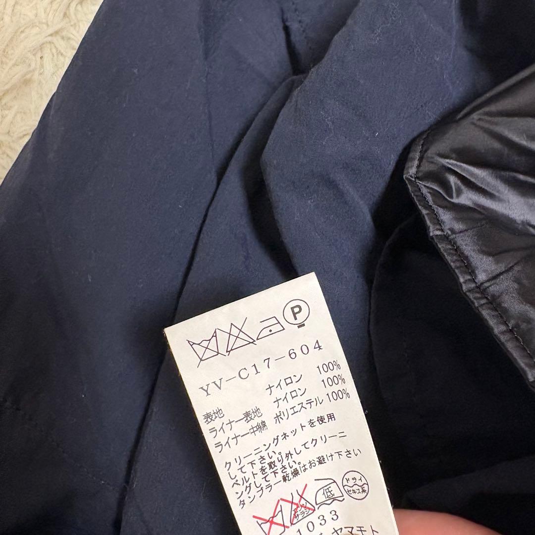 希少 Y's 中綿 コート ステンカラーコート ロング ネイビー S ナイロン