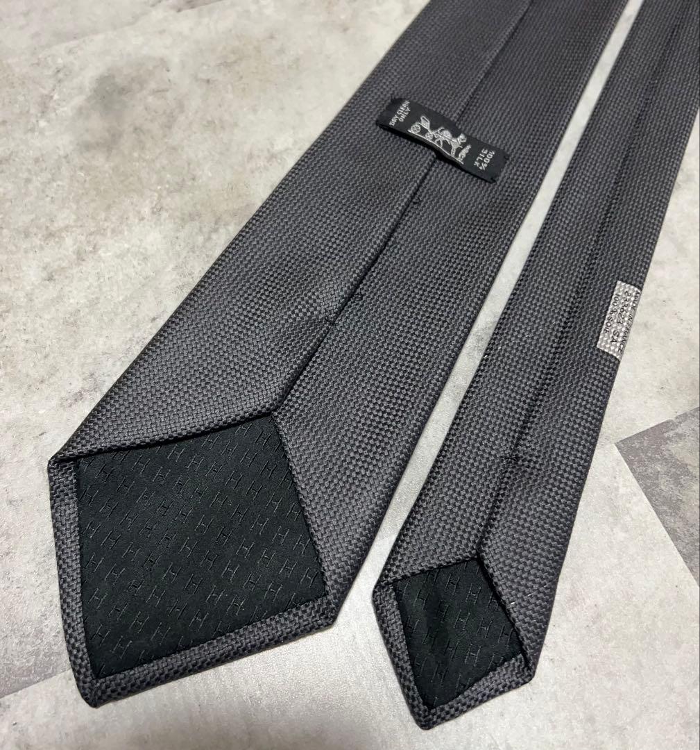 HERMES ネクタイ ハイブランド ソリッド ダークグレー 肉厚