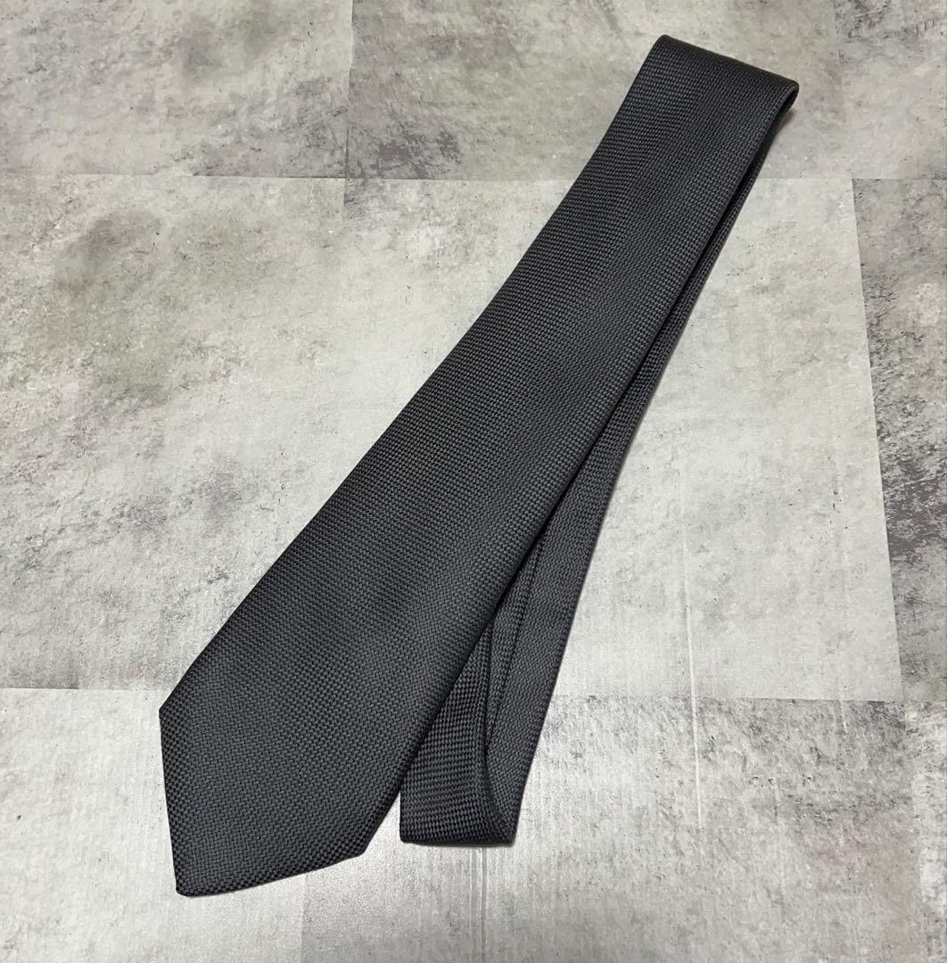 HERMES ネクタイ ハイブランド ソリッド ダークグレー 肉厚