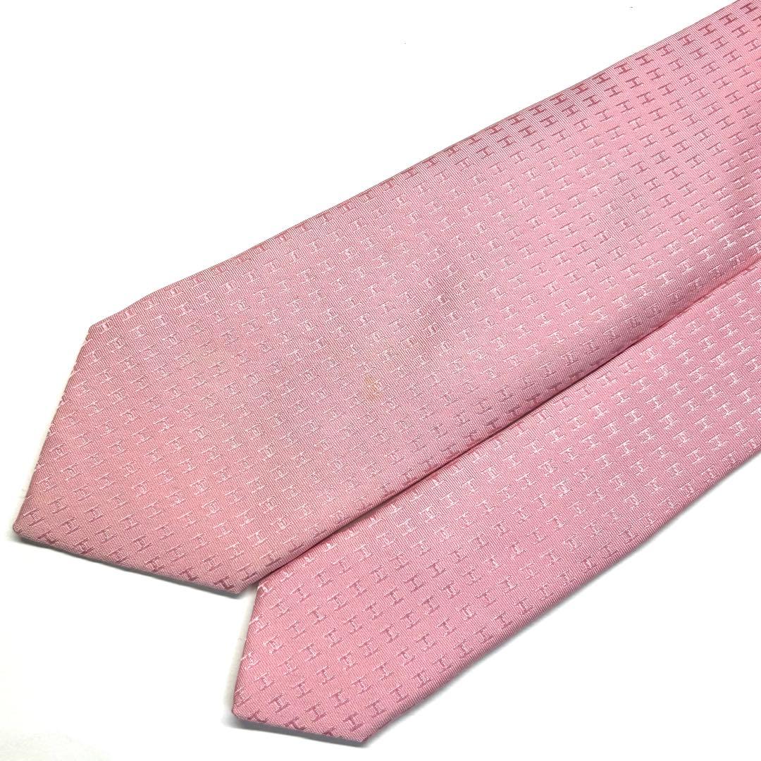 【王道✨】エルメス ネクタイ ピンク ファソネ H柄 総柄 最高級シルク