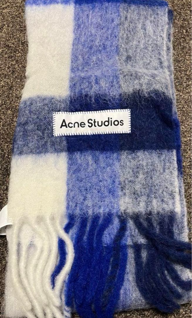 Acne Studios チェック柄マフラー　青