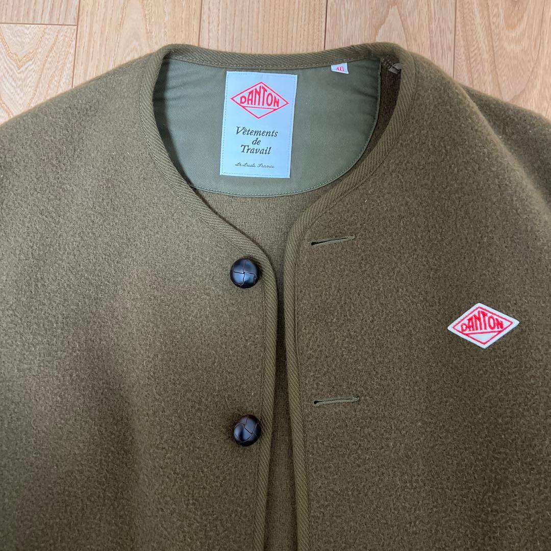 ダントンオリーブグリーン ノーカラージャケット