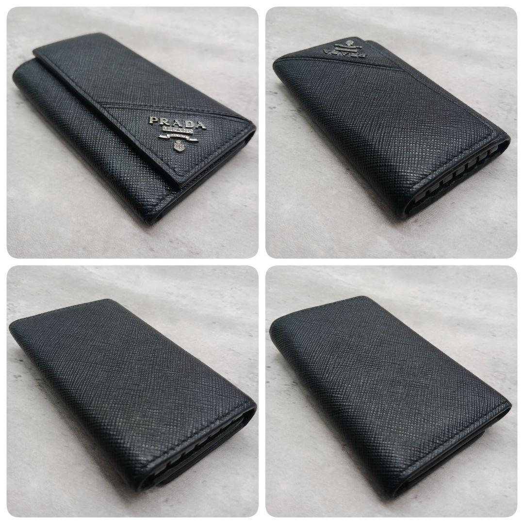 極美品✨ プラダ サフィアーノ レザー キーケース 6連 ダブルホック ブラック