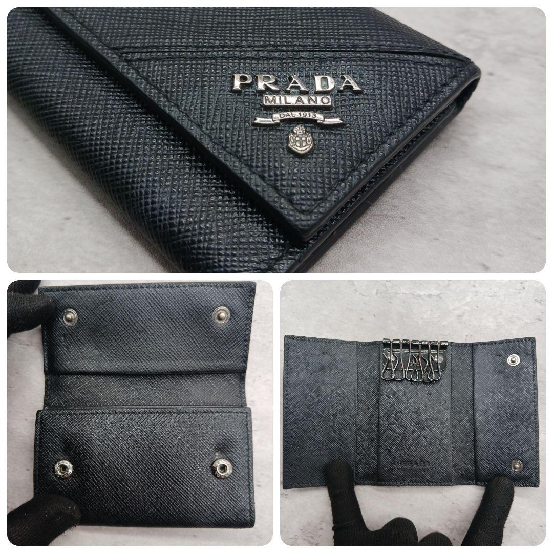 極美品✨ プラダ サフィアーノ レザー キーケース 6連 ダブルホック ブラック