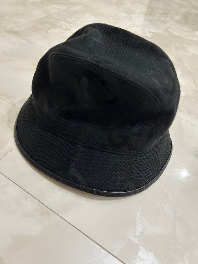 GUCCI ブラック バケットハット　ジャンボGG サイズS