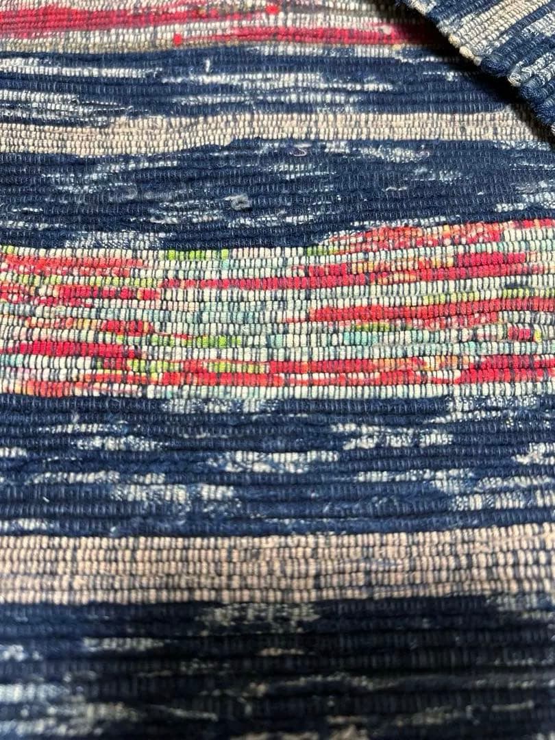 裂き織り 裂織 半幅帯 16×324 寒色 藍 赤 タペストリー　ヴィンテージ