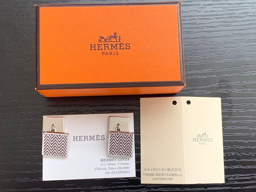 エルメス HERMES カフス ボタン シェーヌダンクル シルバー ブラック箱付