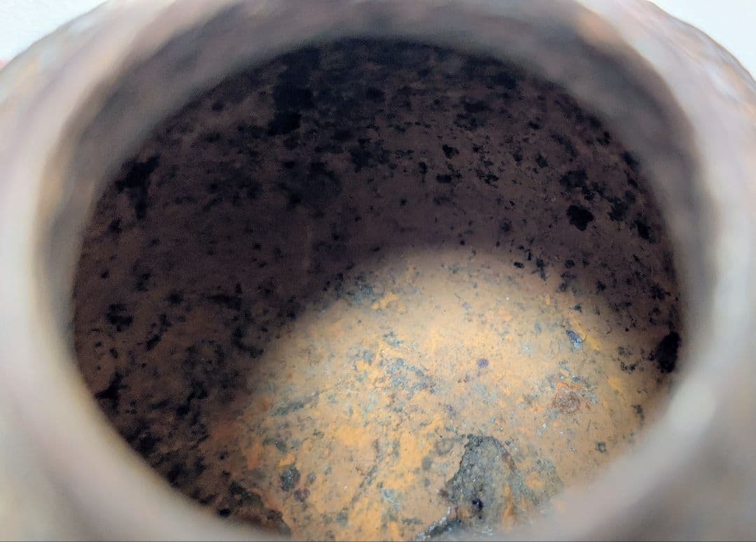 時代物 鉄瓶 小振り 真鍮蓋 古美術 高さ約12cm