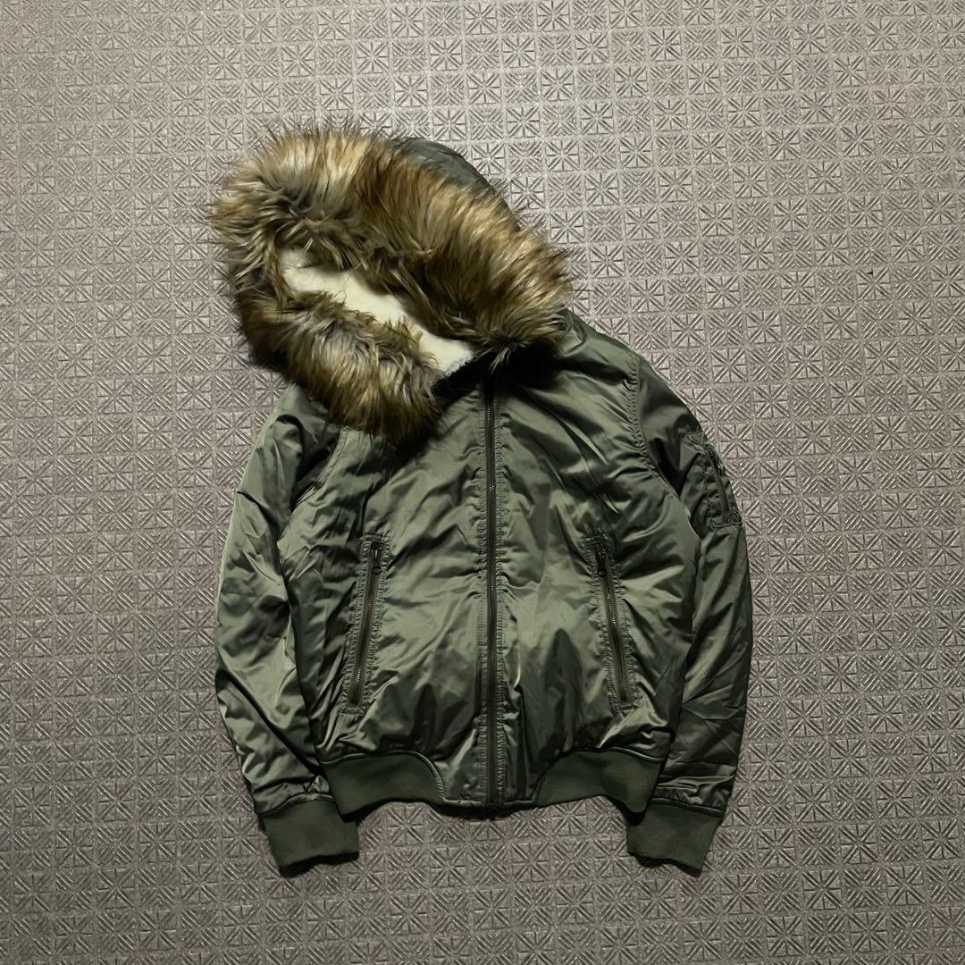 Y2K N2B 短丈 フライト ボンバー ジャケットCargo ファーフード91