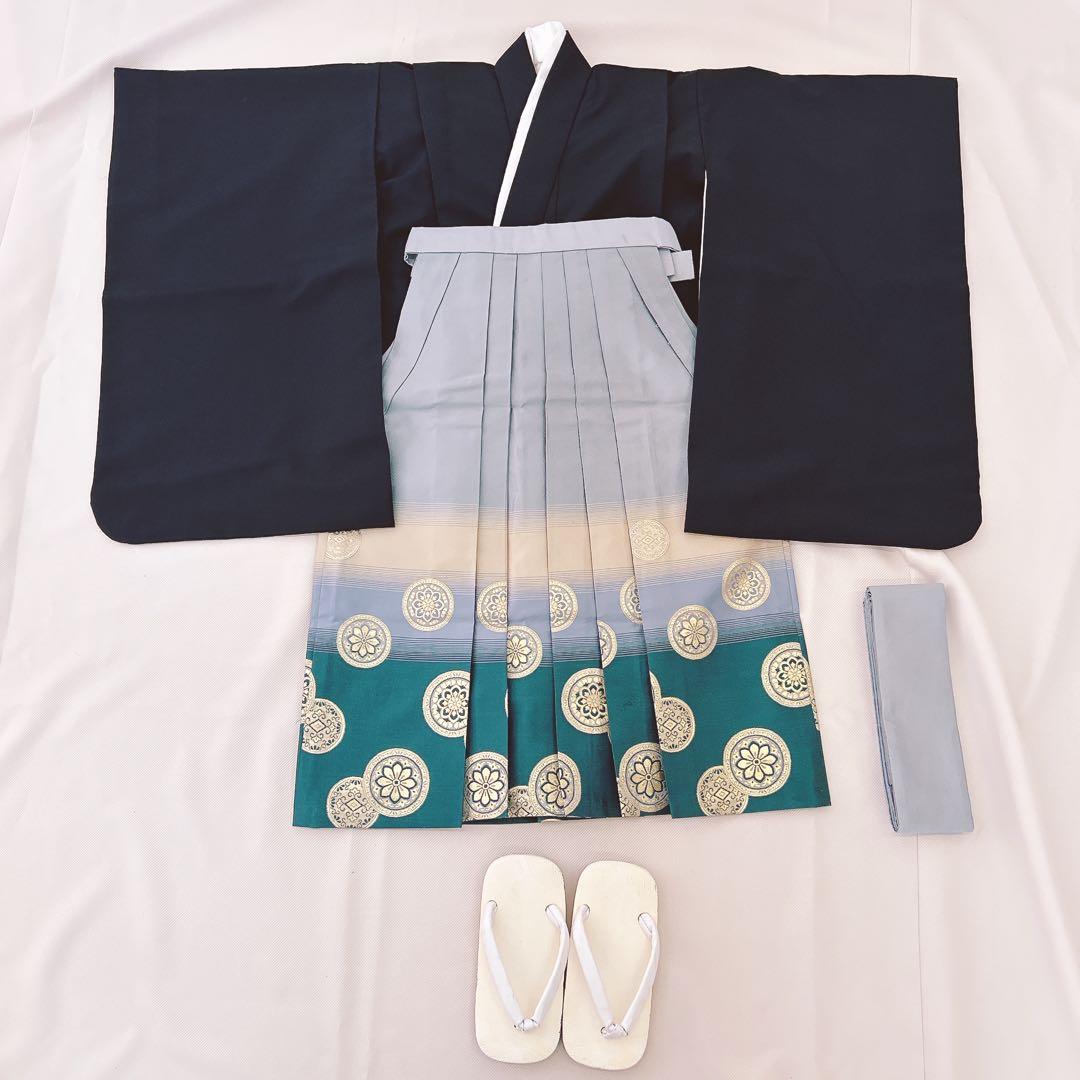 【aloha】七五三5歳男の子　羽織袴セット　カラシ色　黒　兜柄