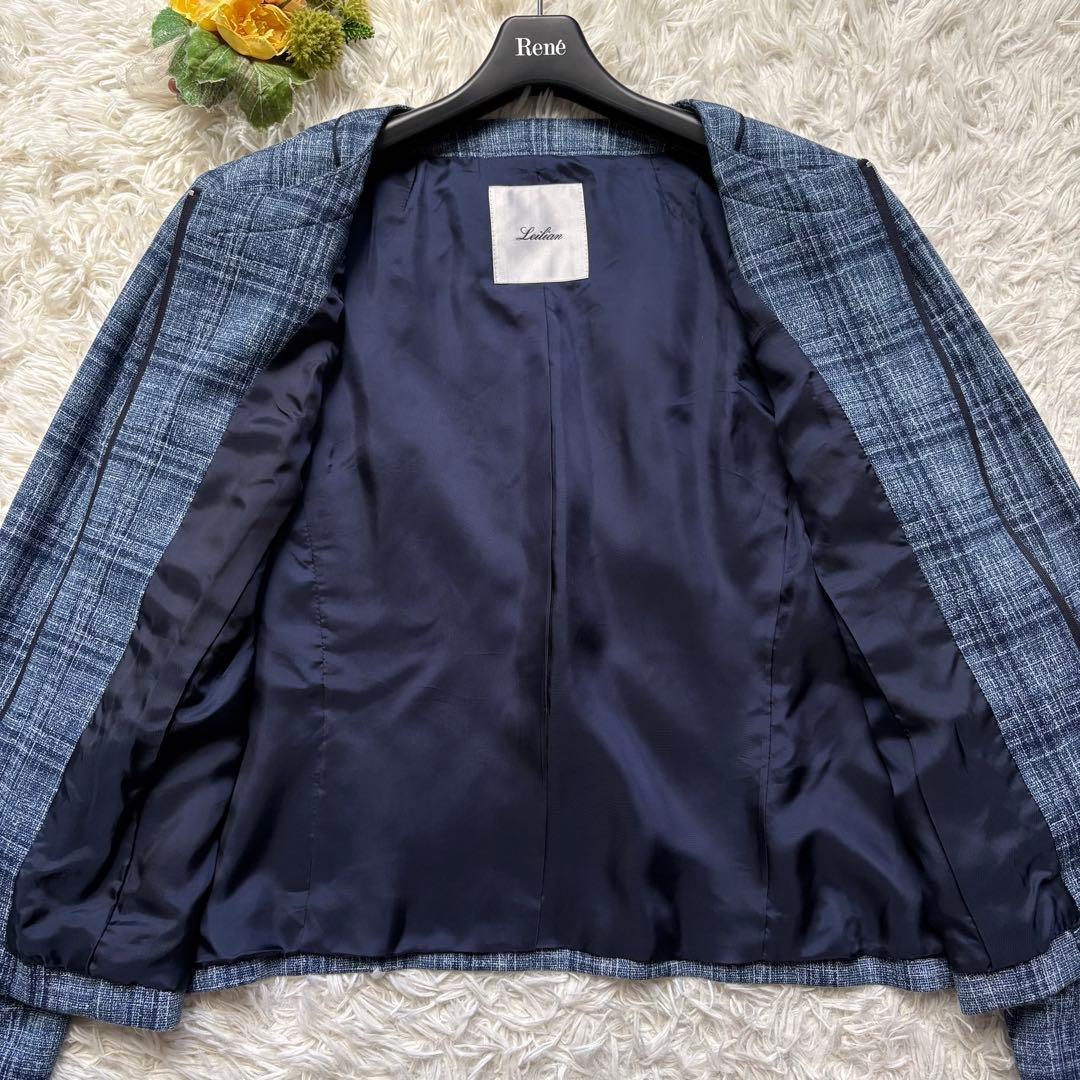 未使用級 22年♡レリアン プラスハウス ノーカラー ジャケット チェック 13