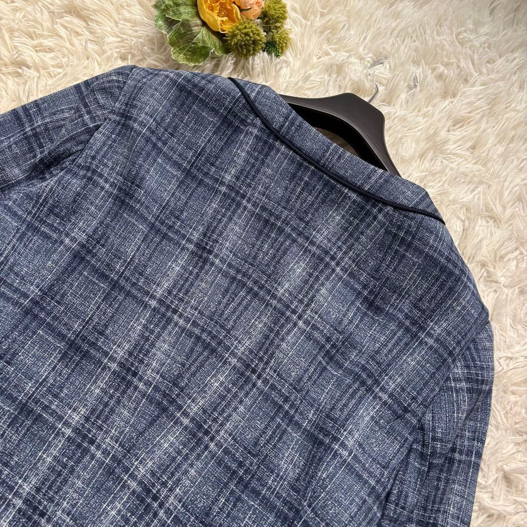未使用級 22年♡レリアン プラスハウス ノーカラー ジャケット チェック 13