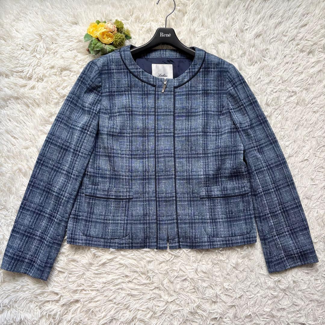 未使用級 22年♡レリアン プラスハウス ノーカラー ジャケット チェック 13