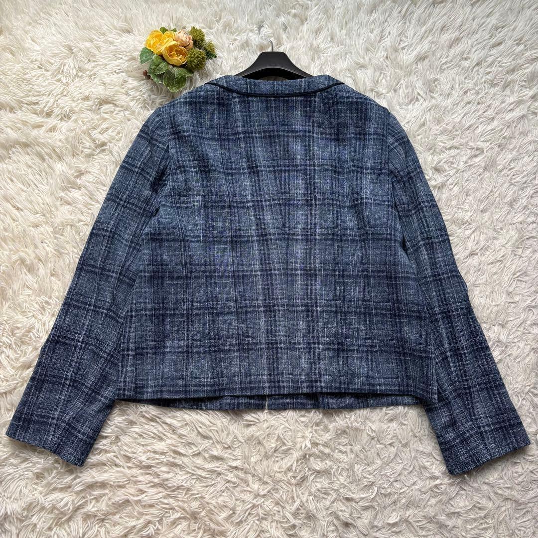 未使用級 22年♡レリアン プラスハウス ノーカラー ジャケット チェック 13