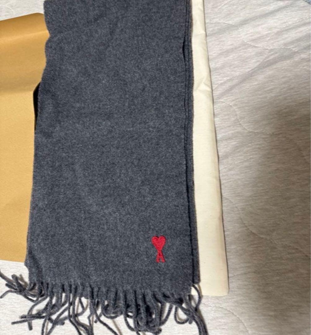 ami グレー ウール マフラー フリンジ付き