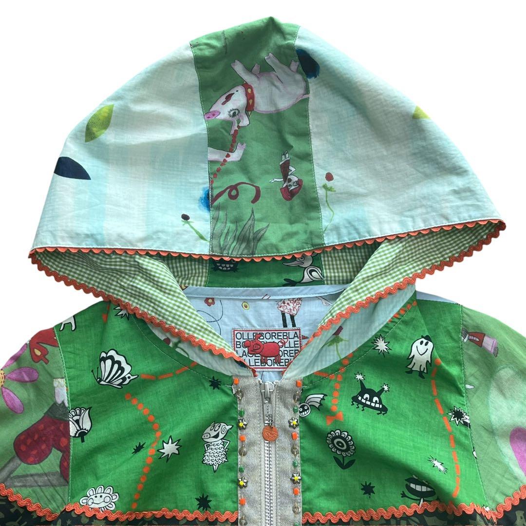 美品 アルベロベロ ぶたさん パーカー ブルゾン ビジュー　異素材 綿麻 七分袖