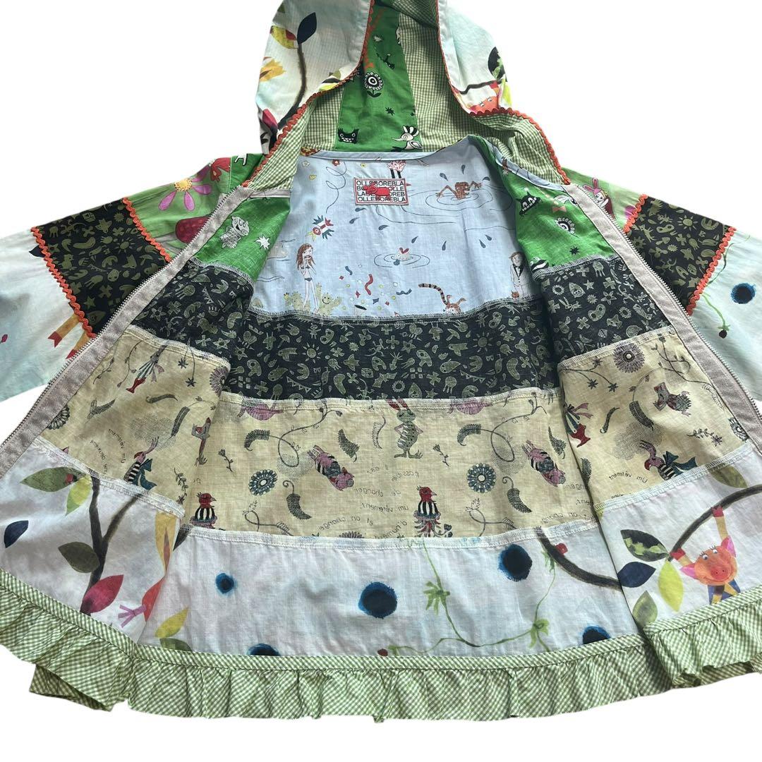 美品 アルベロベロ ぶたさん パーカー ブルゾン ビジュー　異素材 綿麻 七分袖