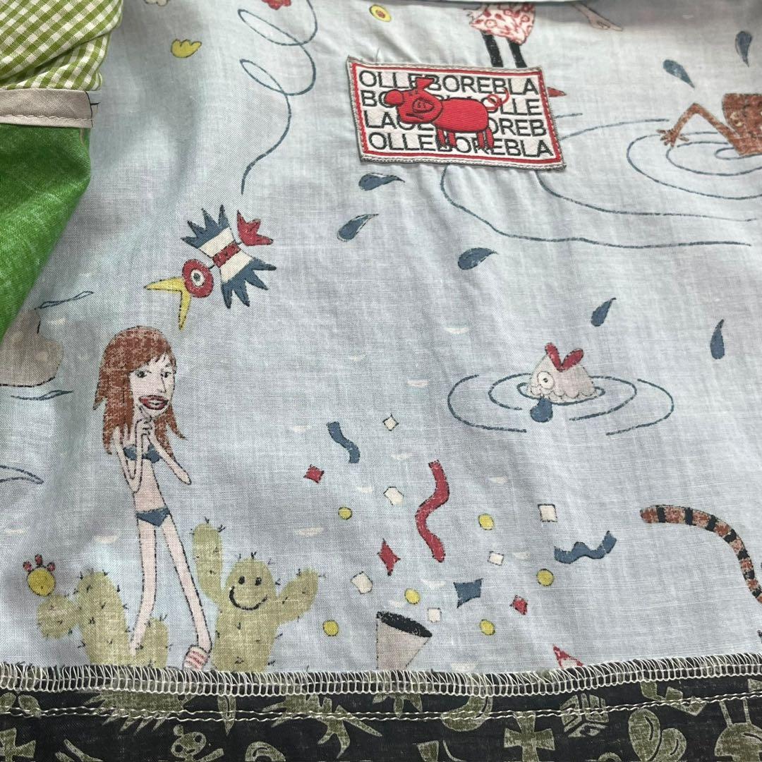 美品 アルベロベロ ぶたさん パーカー ブルゾン ビジュー　異素材 綿麻 七分袖