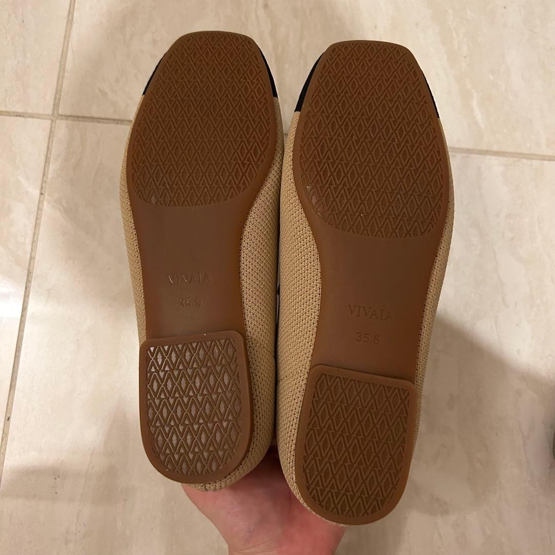 VIVAIAスクエアトゥメリージェーンフラットシューズ35.5ベージュブラック