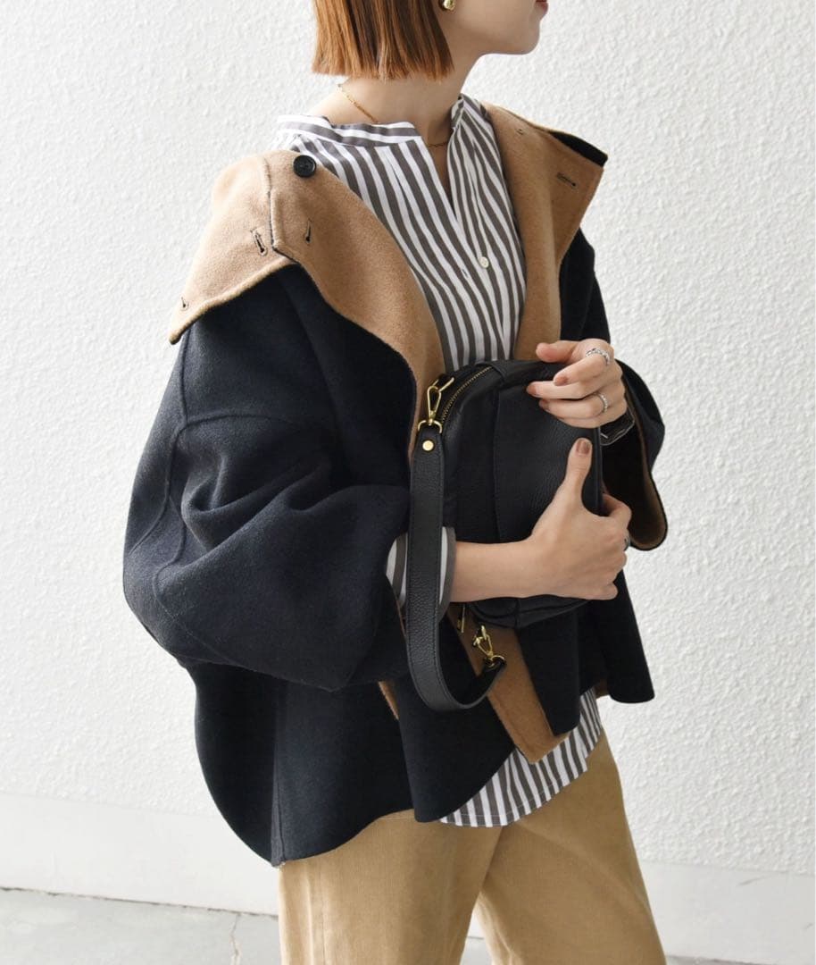 SHIPS any: リバー スタンドカラー ポンチョ ショート コート