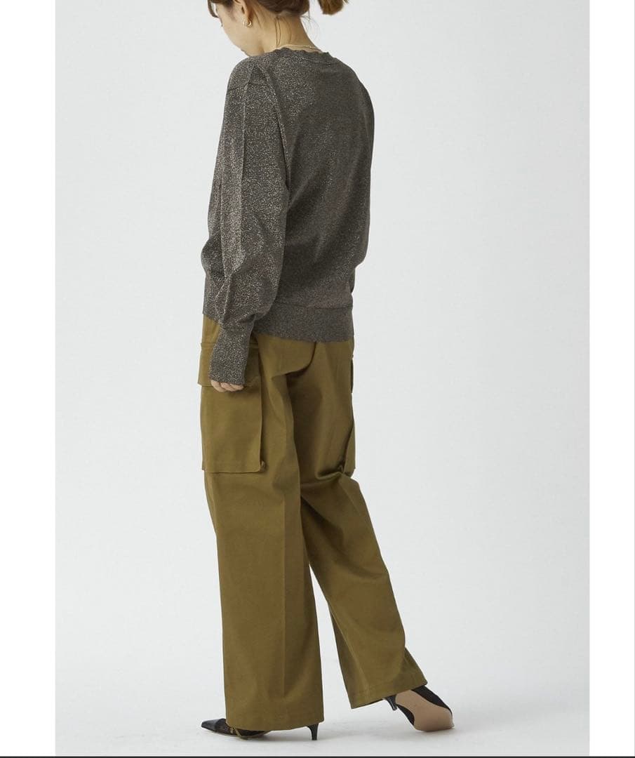 プルミエアロンディスモン　カーキ色　コットンツイルカーゴパンツ　ワイド