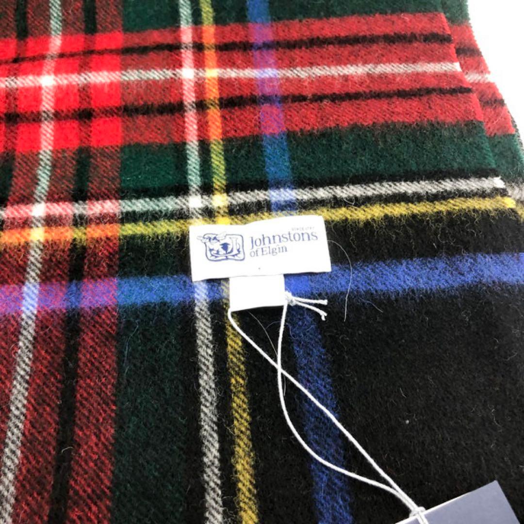 ジョンストンズ　大判　マフラー　スカーフ　ブラックスチュワート　タータンチェック