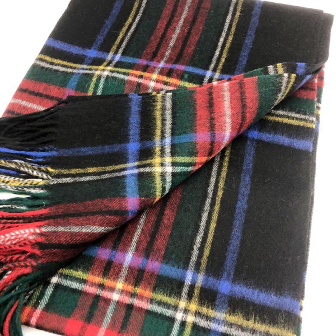 ジョンストンズ　大判　マフラー　スカーフ　ブラックスチュワート　タータンチェック