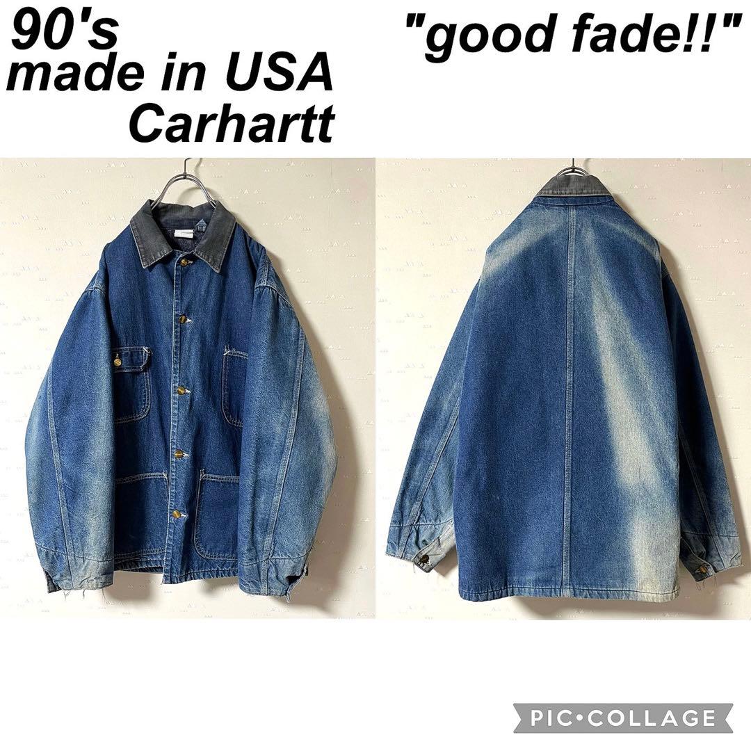 USA製 古着 90's カーハート デニム カバーオール 鬼フェード 雰囲気◎