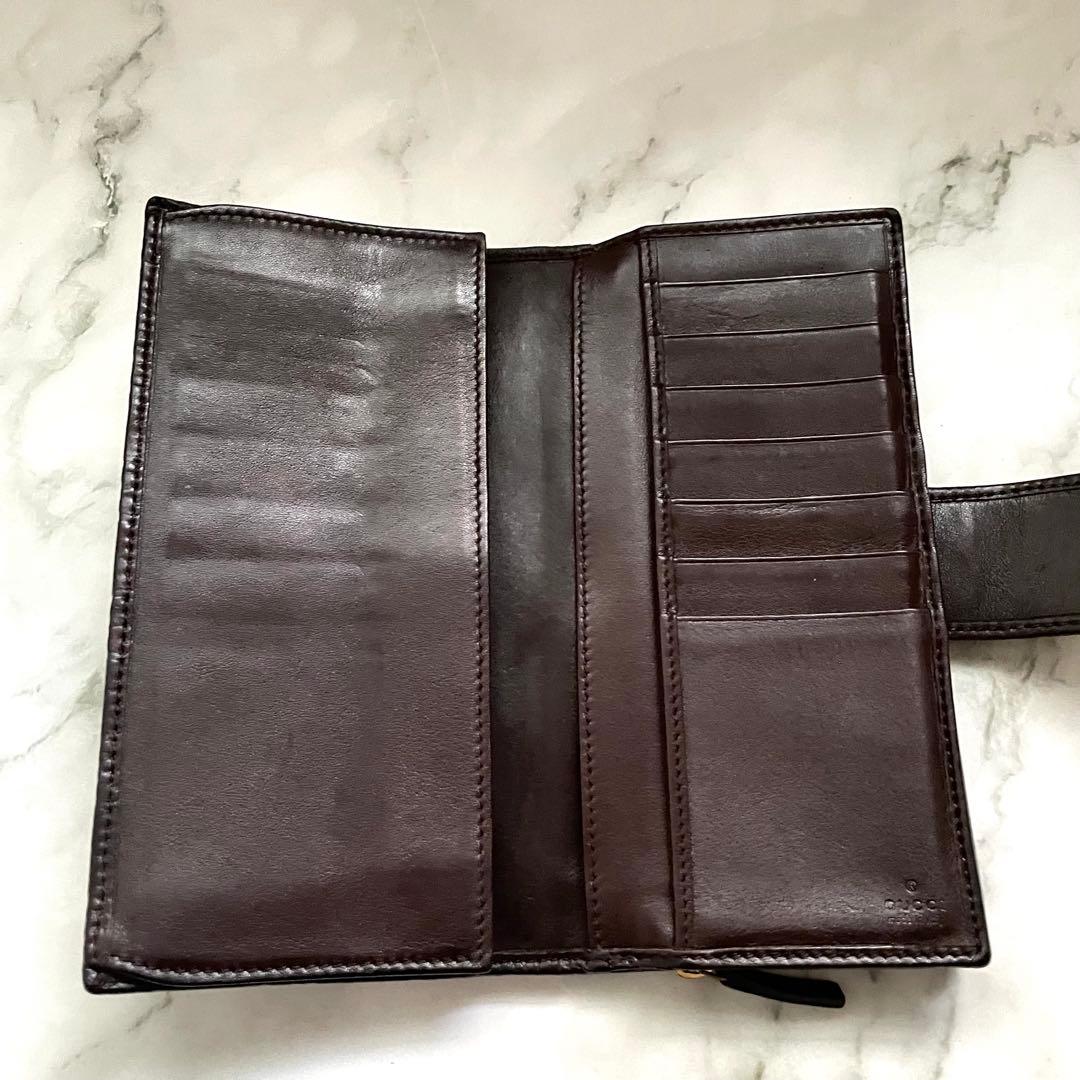 GUCCI グッチ　シマレザー 長財布 アビー　ゴールド金具　0113-⑨