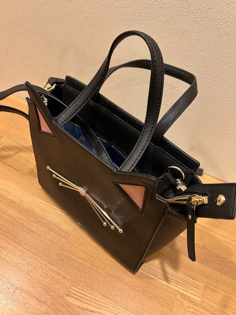 ケイトスペード　猫 ネコ 2way ショルダーバッグ 黒 ブラック