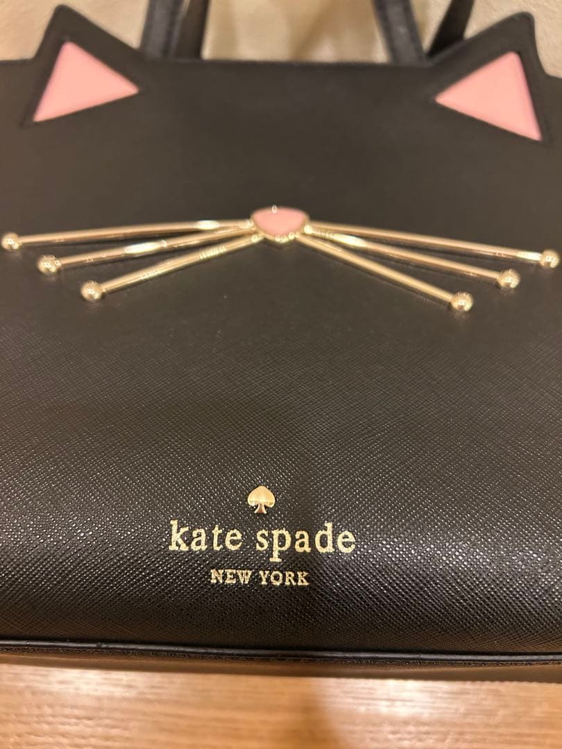 ケイトスペード　猫 ネコ 2way ショルダーバッグ 黒 ブラック
