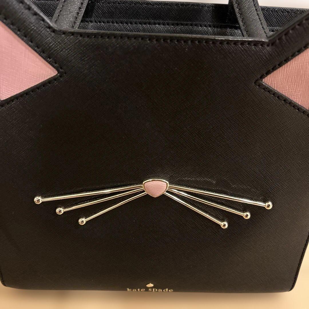 ケイトスペード　猫 ネコ 2way ショルダーバッグ 黒 ブラック