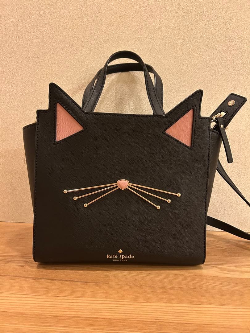 ケイトスペード　猫 ネコ 2way ショルダーバッグ 黒 ブラック