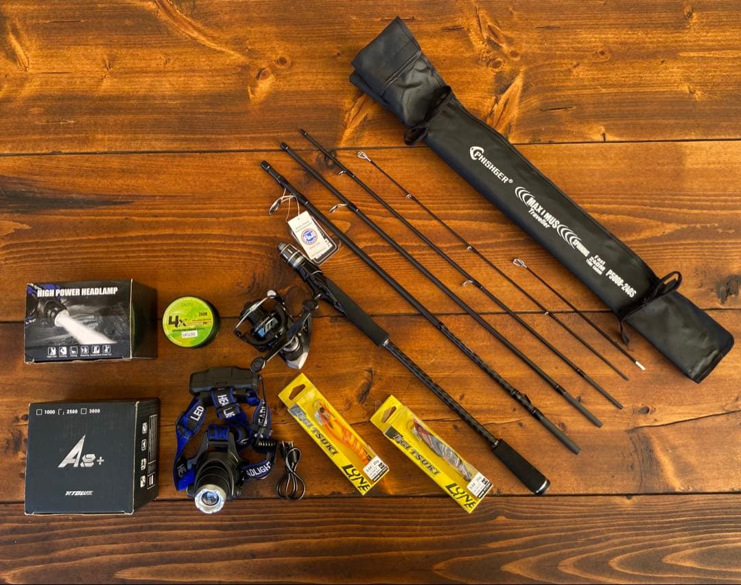 釣り竿セット　超軽量　カーボンロッド　エギングセット　エギングロッド　8ft