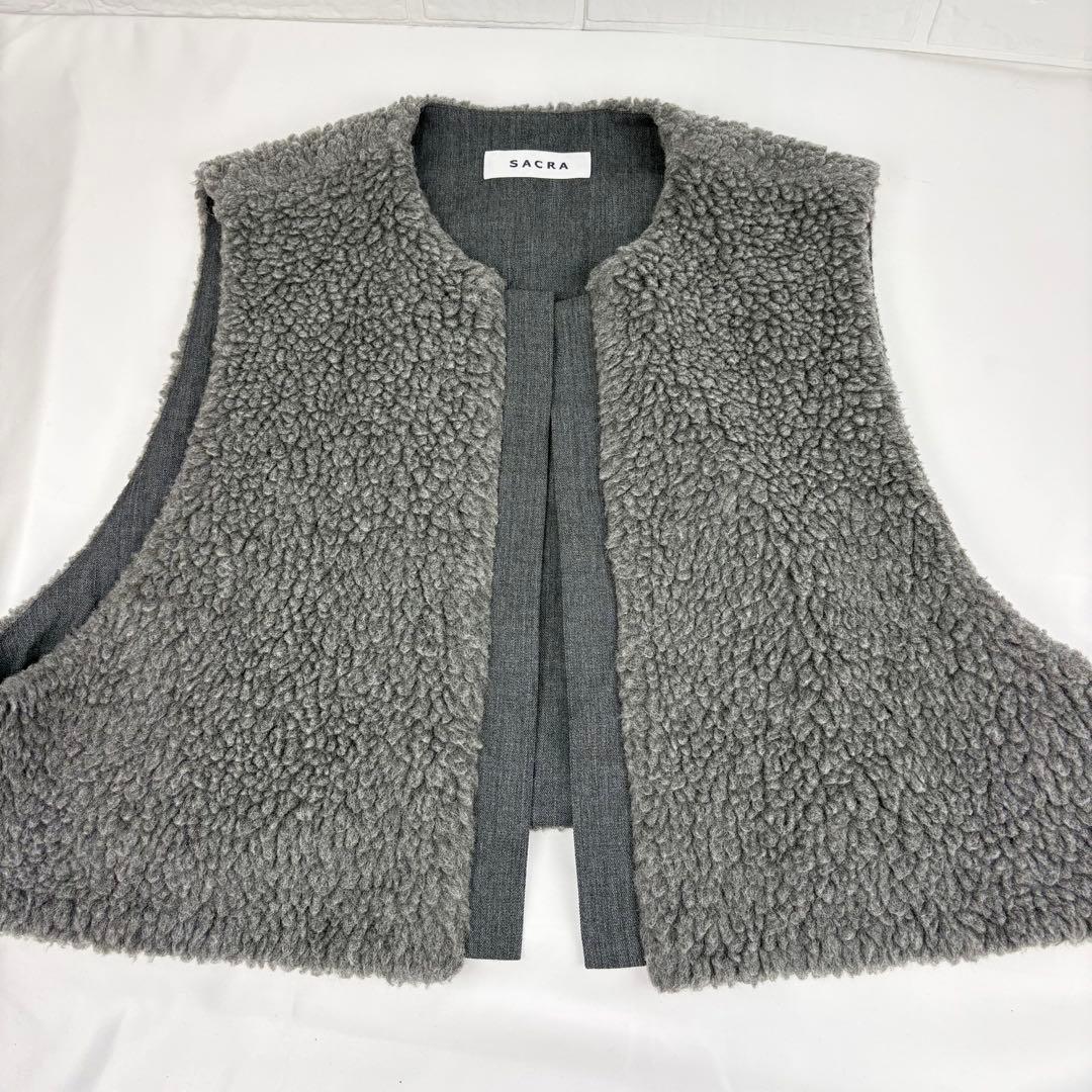 SACRA サクラ プードルファー ショートジレ ベスト ボアベスト グレー