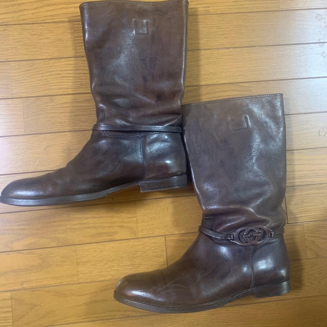 モ*ン様 グッチGUCCI　メンズロングレザーブーツ44