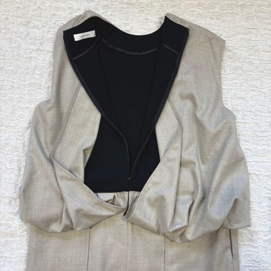 【ADORE】アドーア ハイカウントフラノワンピース ベージュ M
