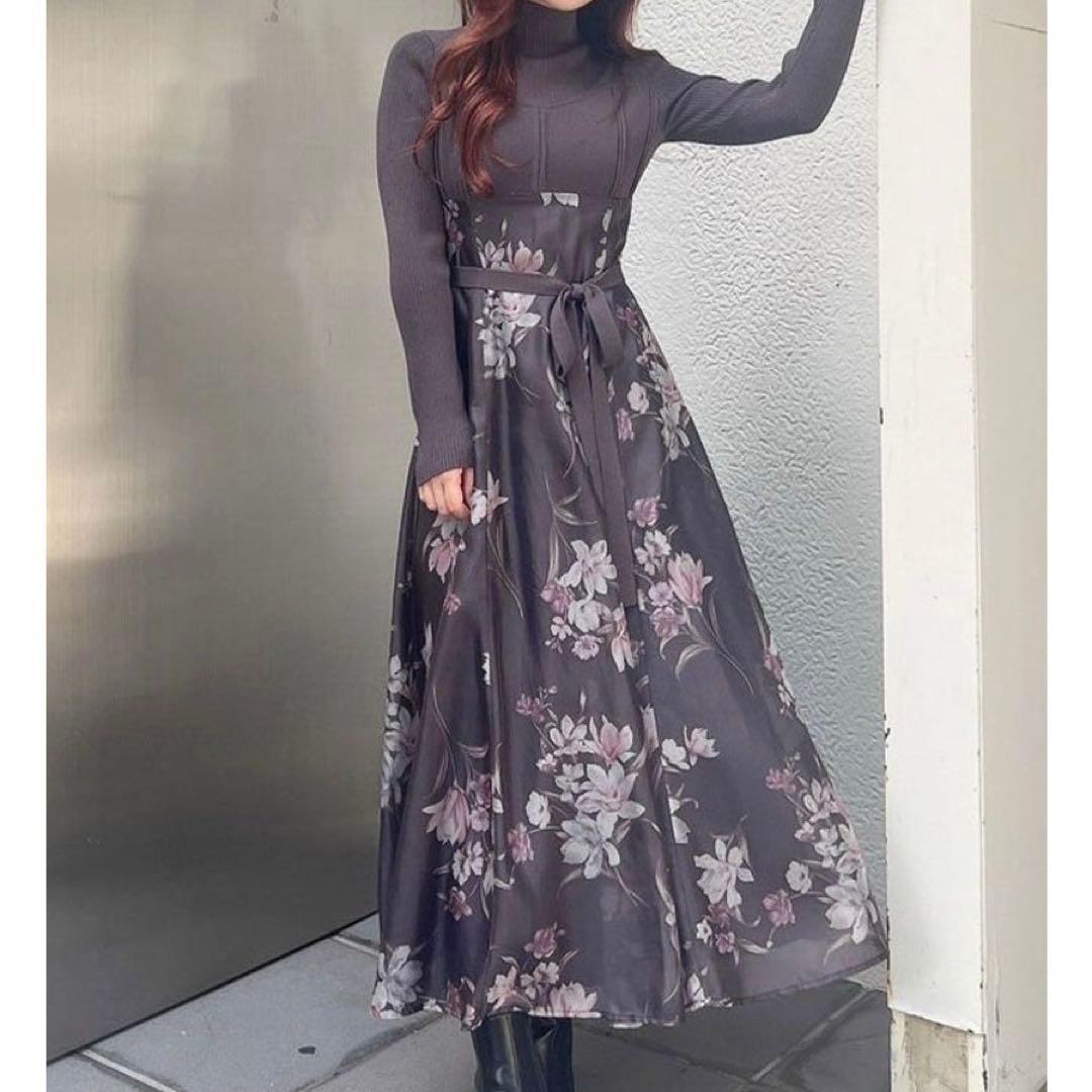 マーキュリーデュオ フラワードッキングロングスリーブワンピース