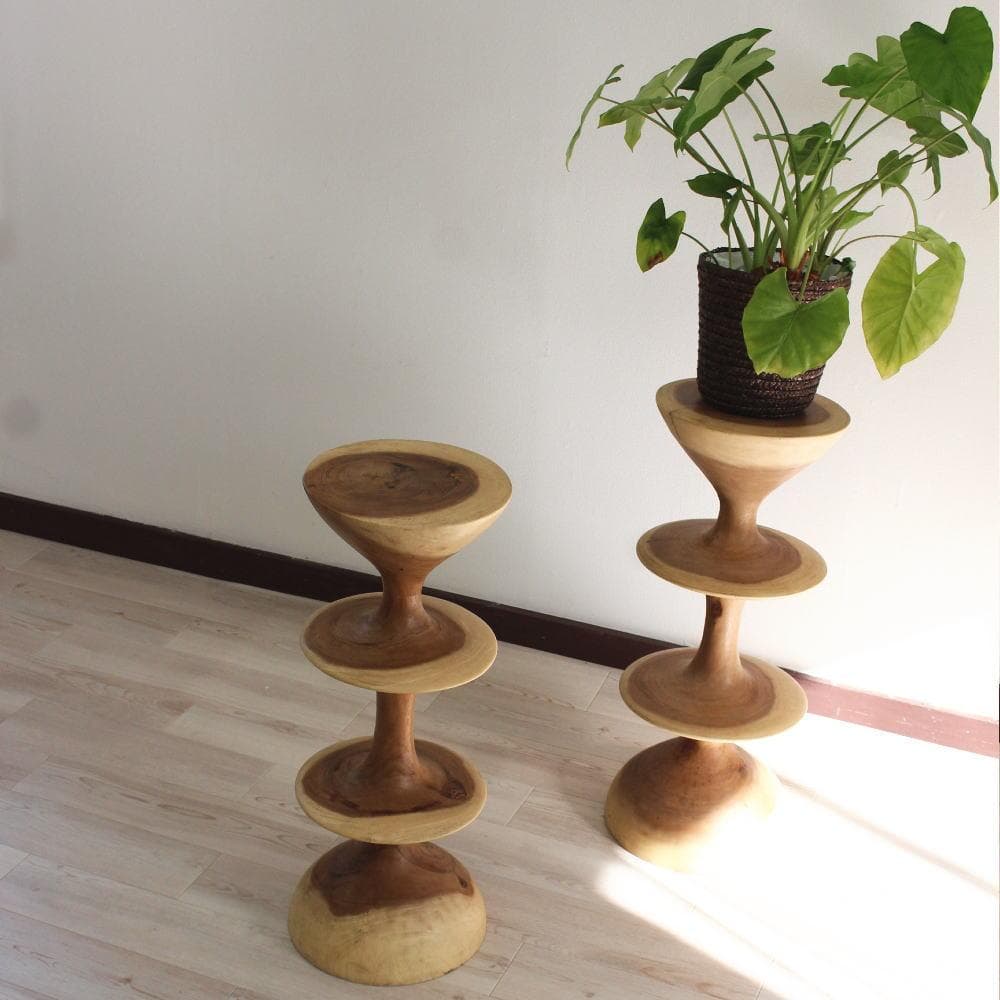 アウトレット モンキーポッド 無垢 １本彫り 花台 スツール オブジェ ねじれ