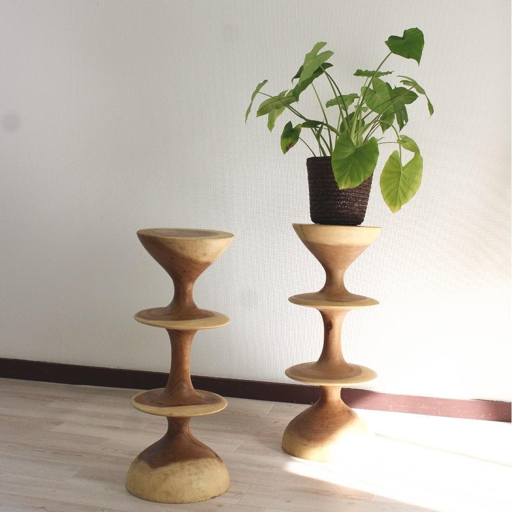 アウトレット モンキーポッド 無垢 １本彫り 花台 スツール オブジェ ねじれ