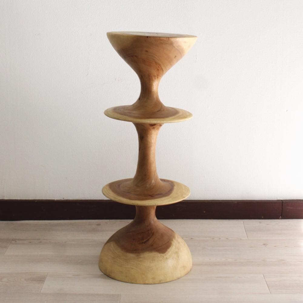 アウトレット モンキーポッド 無垢 １本彫り 花台 スツール オブジェ ねじれ