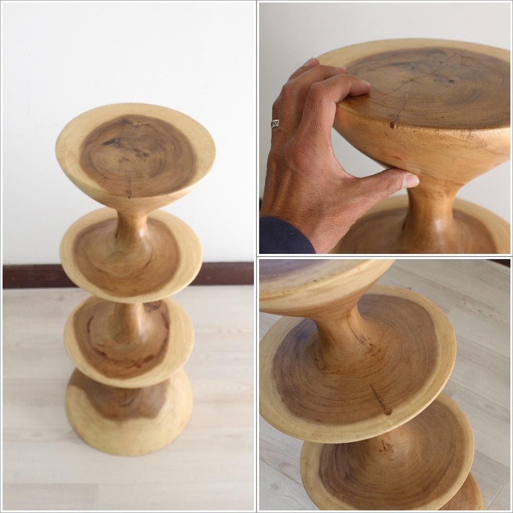 アウトレット モンキーポッド 無垢 １本彫り 花台 スツール オブジェ ねじれ