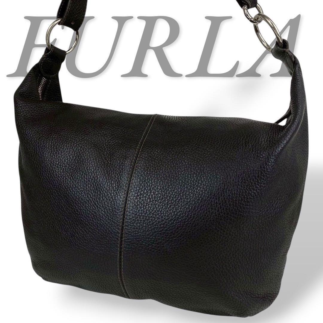 FURLA フルラ ショルダーバッグ オールレザー シボ革 ブラック 斜めがけ