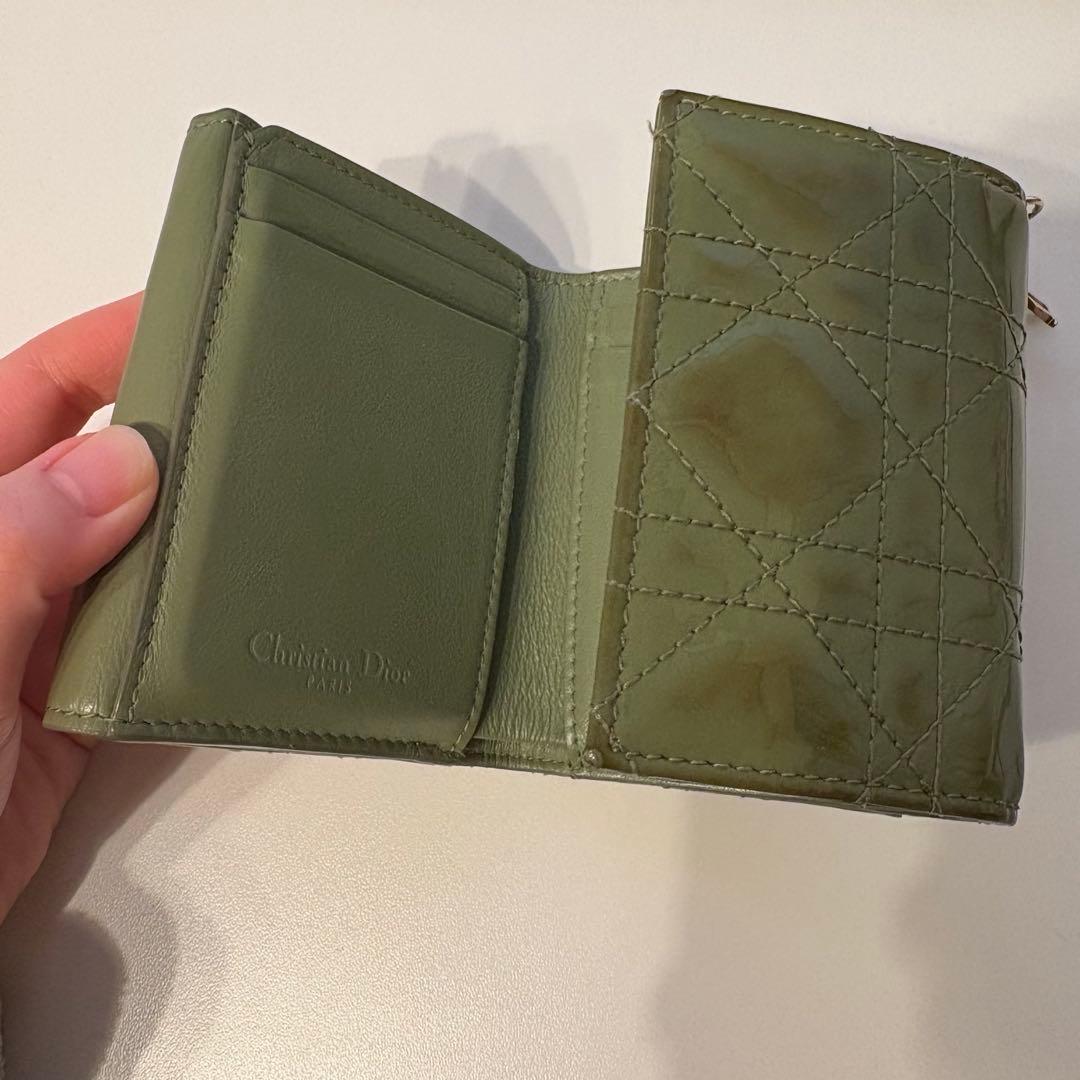 ディオール　Dior グリーン カーキ　三つ折り財布 緑　カナージュ