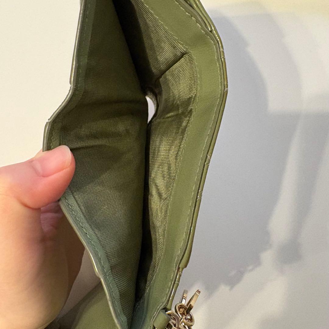 ディオール　Dior グリーン カーキ　三つ折り財布 緑　カナージュ