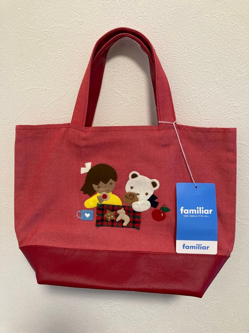 新品　未使用familiar デニムバッグ　赤