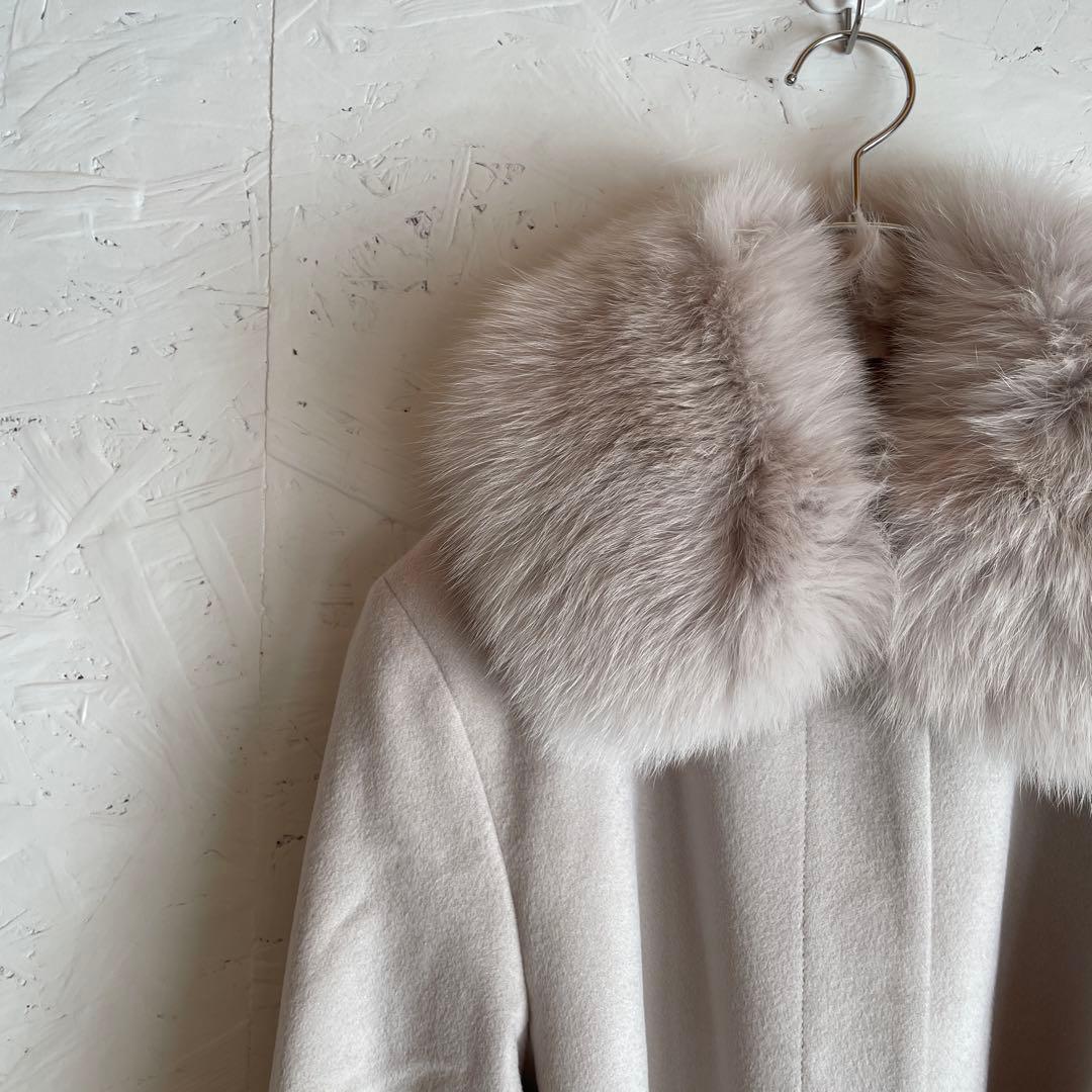 新品未使用タグ付　カシミヤ混【BOSCH】フォックスファー付きロングコート　38