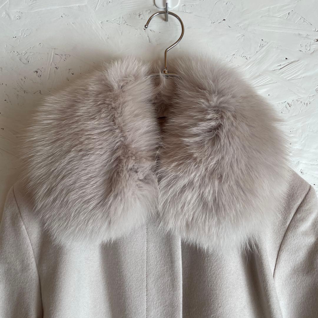 新品未使用タグ付　カシミヤ混【BOSCH】フォックスファー付きロングコート　38