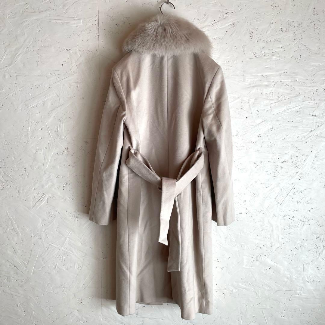 新品未使用タグ付　カシミヤ混【BOSCH】フォックスファー付きロングコート　38