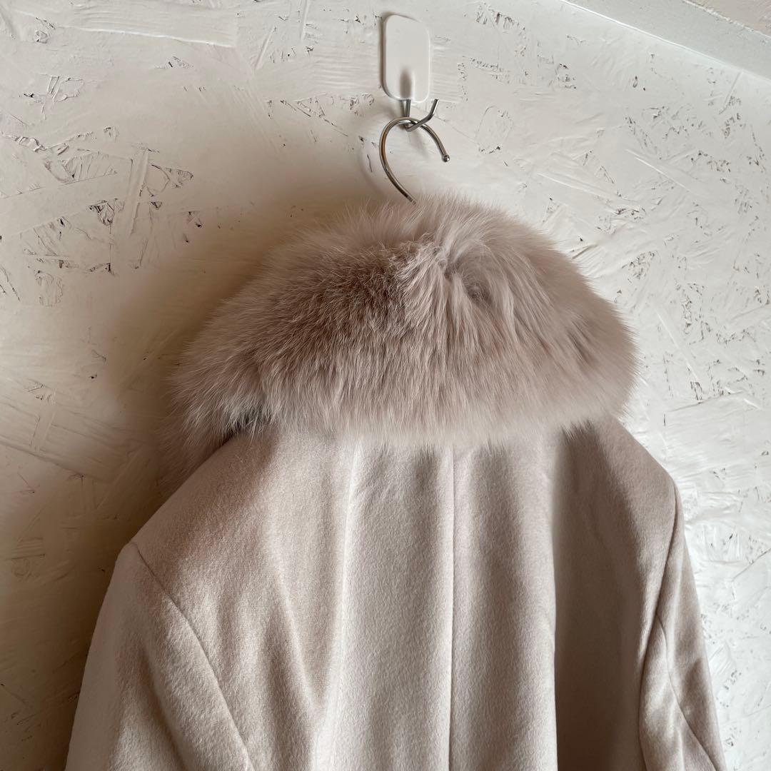 新品未使用タグ付　カシミヤ混【BOSCH】フォックスファー付きロングコート　38